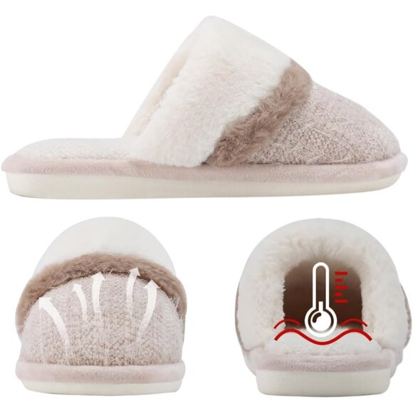 Women's Beige Cozy Fuzzy Slippers - Memory Foam Soles - Indoor/Outdoor - Picture 5 of 5